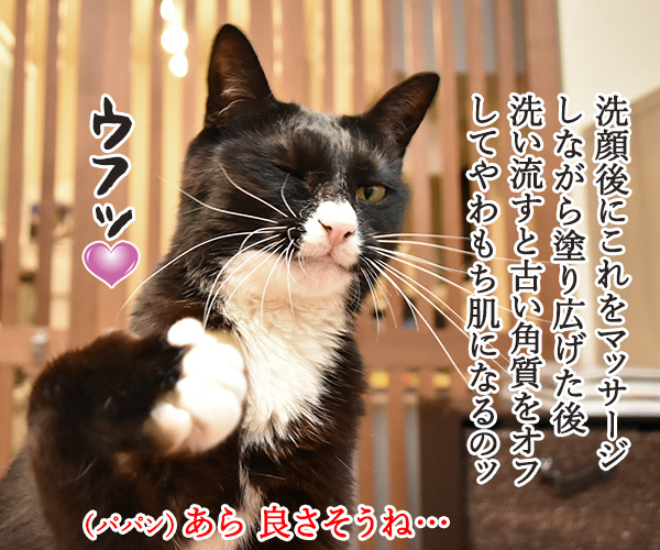 あずきを使ったスクラブがあるんですってッ　猫の写真で４コマ漫画　２コマ目ッ